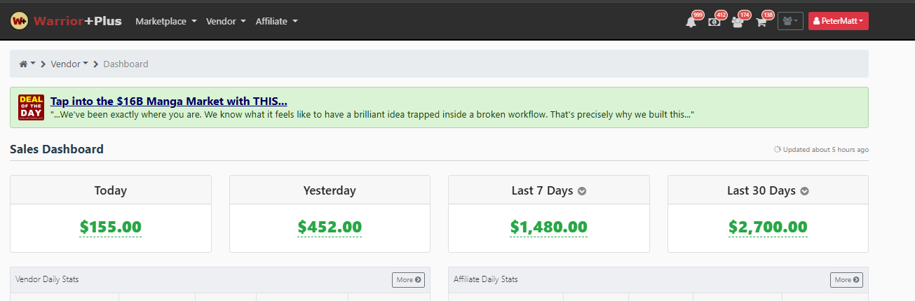 Sales dashboard – $2,700 in 30 days